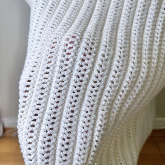 Frye Women’s Chunky Cable Knit Pullover Sweater Cap Sleeve Cream White Sz M EUC - Picture 10 of 12